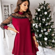 DeRuiLaDy Spring 2021 Sexy Patchwork Lace Mini Dress Stand Collar Long Sleeved Dress