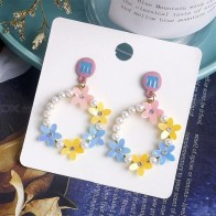 Flower pearl earrings Ring earrings Letter earrings for women
